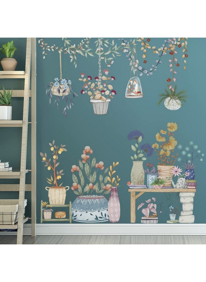 LiveGallery Removable Watercolor Hanging Potted Wall Stickers Flower Pots Wall Decals Colorful Plants Wall Sticker Nature Floral Pendant Wall Decal Art Murals For Nursery Classroom Office Living Room Girl Bedroom - Image 3