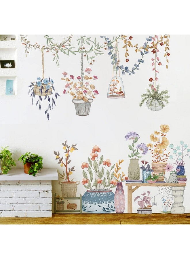 LiveGallery Removable Watercolor Hanging Potted Wall Stickers Flower Pots Wall Decals Colorful Plants Wall Sticker Nature Floral Pendant Wall Decal Art Murals For Nursery Classroom Office Living Room Girl Bedroom - Image 1