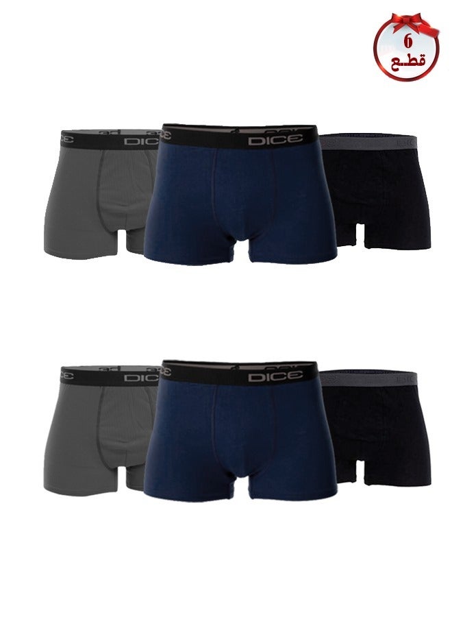 DICE Men's Boxer Underwear, Plain Colors, 6 Pieces of Soft Cotton - Image 1