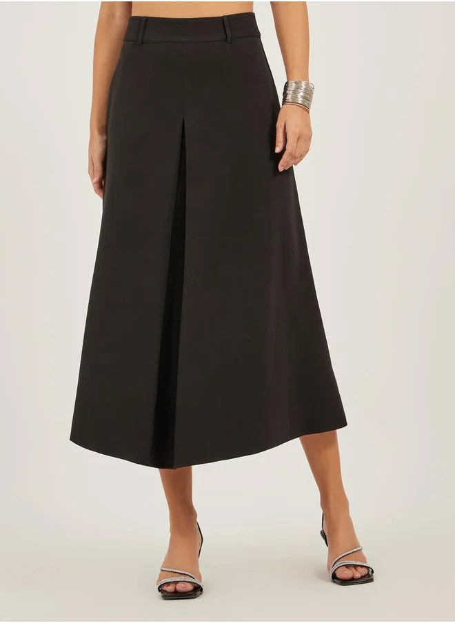 Styli Pleated A-Line Midi Skirt with Belt Loop Detail