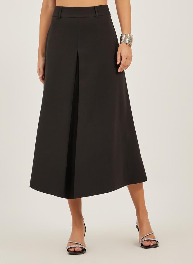 Styli Pleated A-Line Midi Skirt with Belt Loop Detail  - Image 2