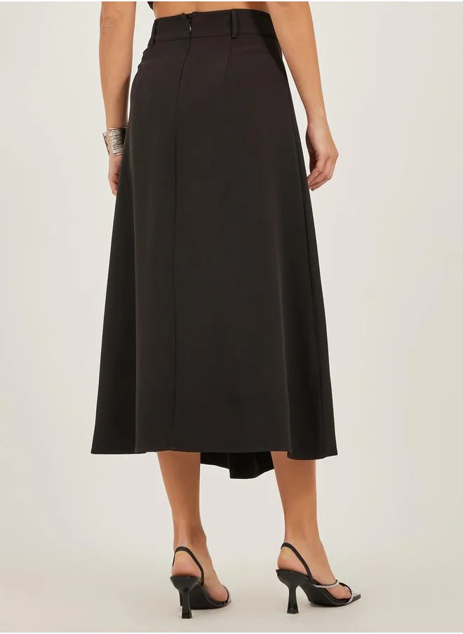 Styli Pleated A-Line Midi Skirt with Belt Loop Detail