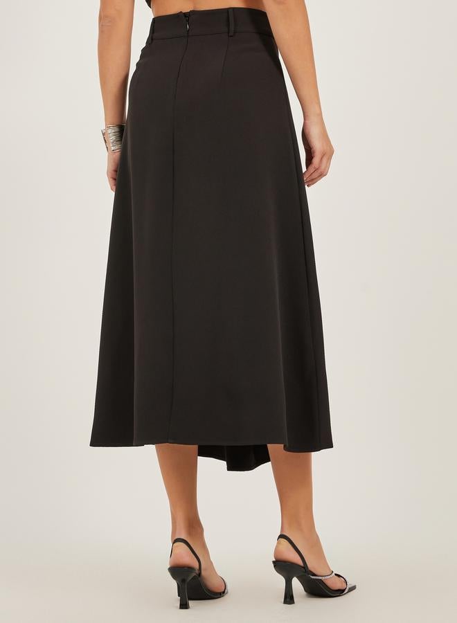 Styli Pleated A-Line Midi Skirt with Belt Loop Detail  - Image 4