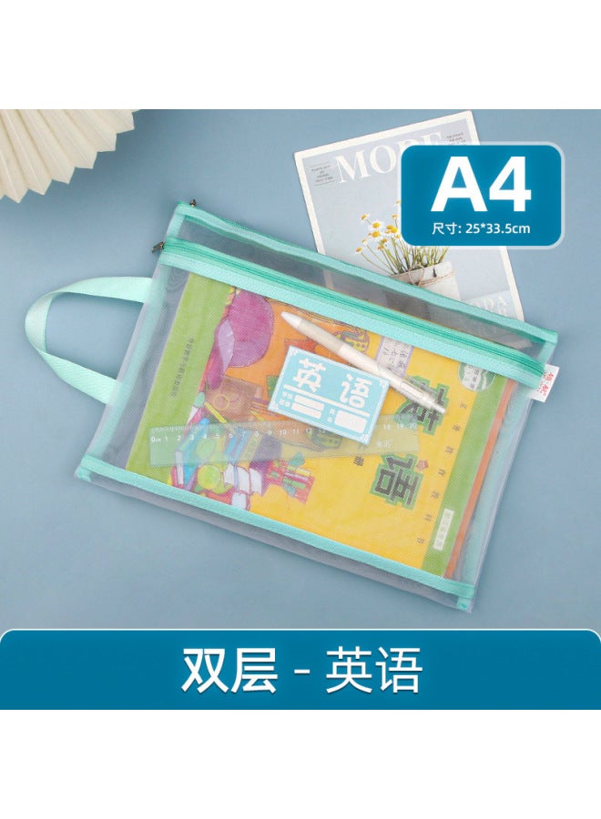 HELPS New A4 Subject Double-layer Mesh Bag Textbook Classification Transparent Storage Bag Student Test Paper Zipper Portable File Bag - Image 1