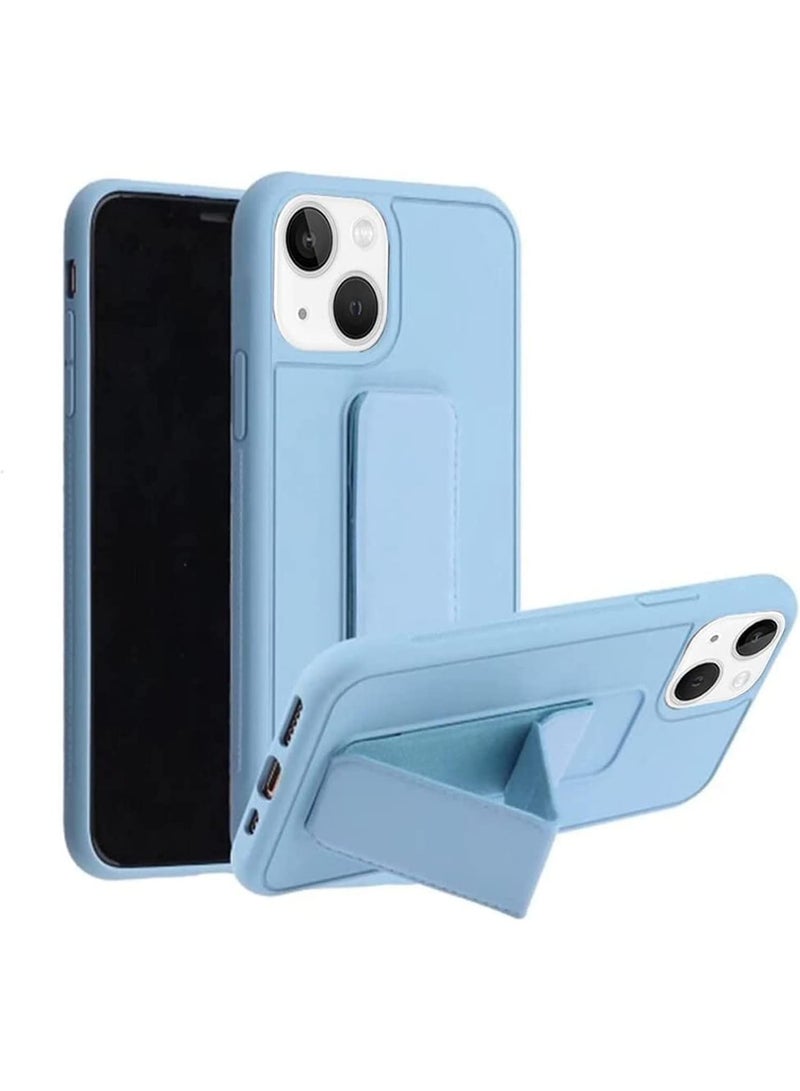 حافظة متوافقة مع iPhone 15 Plus مع حامل مغناطيسي للسيارة وحامل، حزام يد عمودي وأفقي ممتاز من السيليكون وقبضة مع حامل متعدد (أزرق فاتح) - Image 1