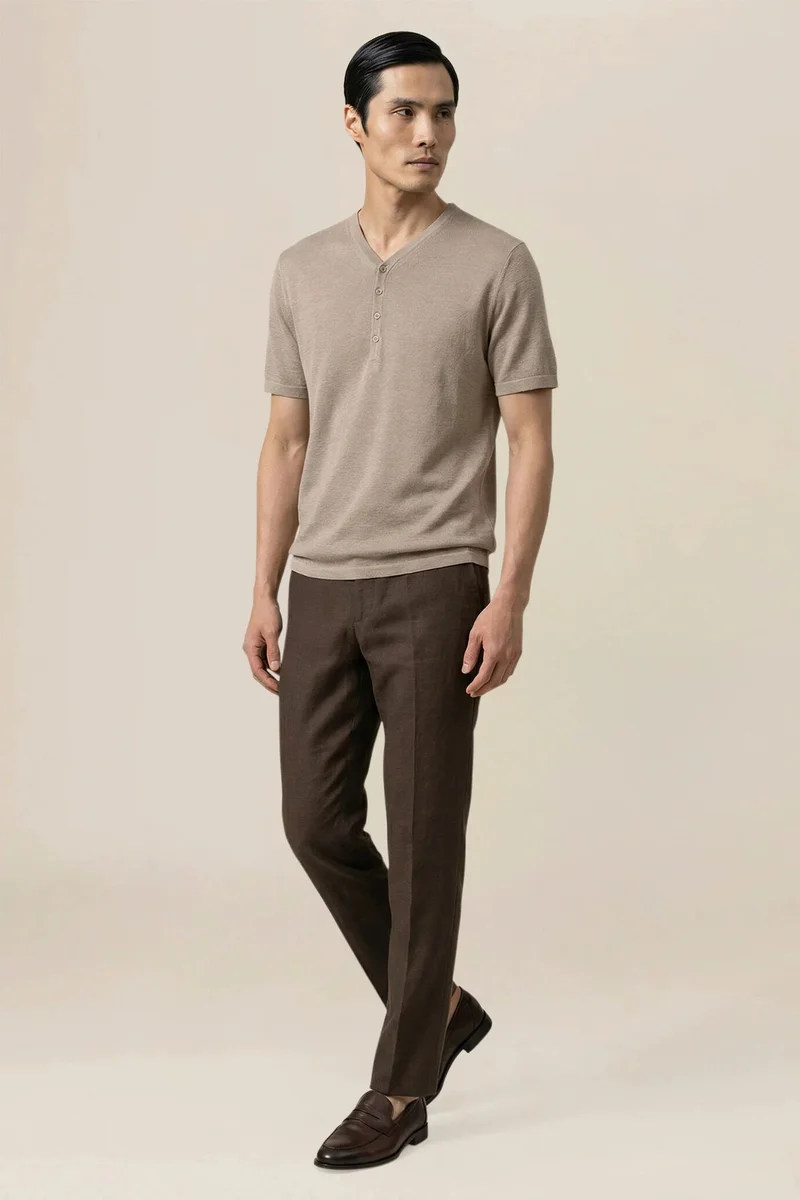 Men's trousers in 100% linen - Brown