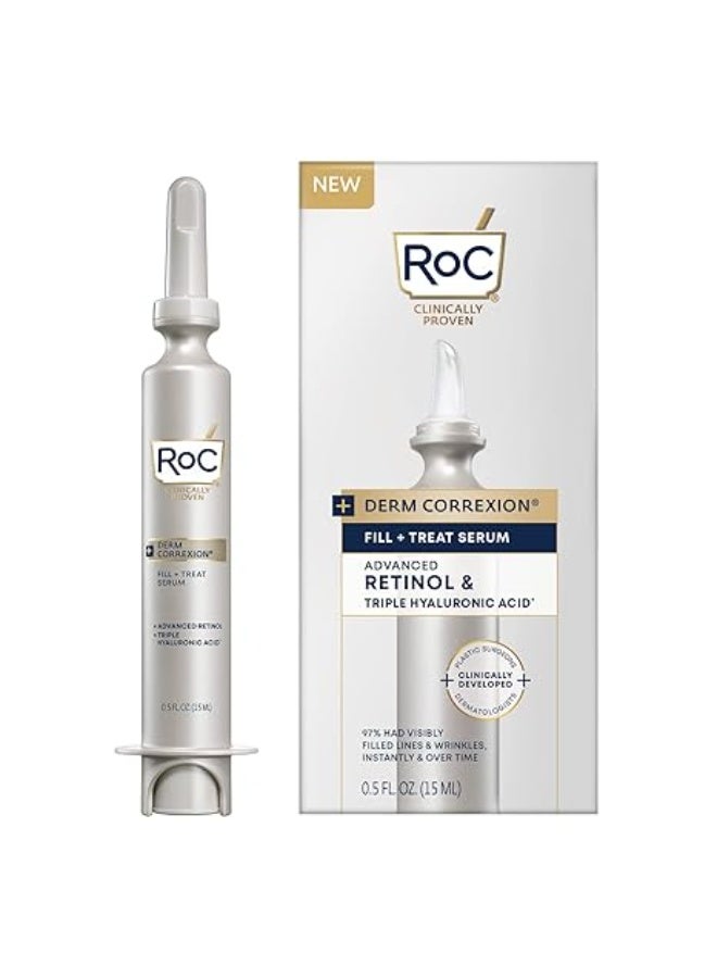 RoC Derm Correxion Fill + Treat Advanced Retinol Serum with Hyaluronic Acid for Forehead Wrinkles, Crow's Feet, Eleven Wrinkles, and Laugh Lines, Stocking Stuffer, 15ml - Image 1