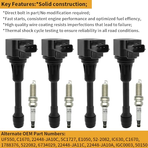CNPAPC 4 PCS UF549 Ignition Coil Pack with Spark Plugs Compatible with Nissan Altima/March/NP300/Rogue/Sentra/Pathfinder 1.6L 1.8L 2.5L, for Infiniti FX50/M56/Q70 5.0 5.6L 2019# GN10241 5C1753 22448ED000 - Image 2