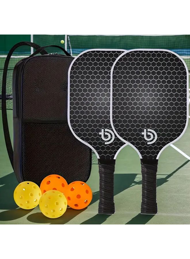 Carbon Fiber Pickleball Paddle Set Black 2 Paddles 4 Balls Carrying Bag Outdoor Sports - Image 1