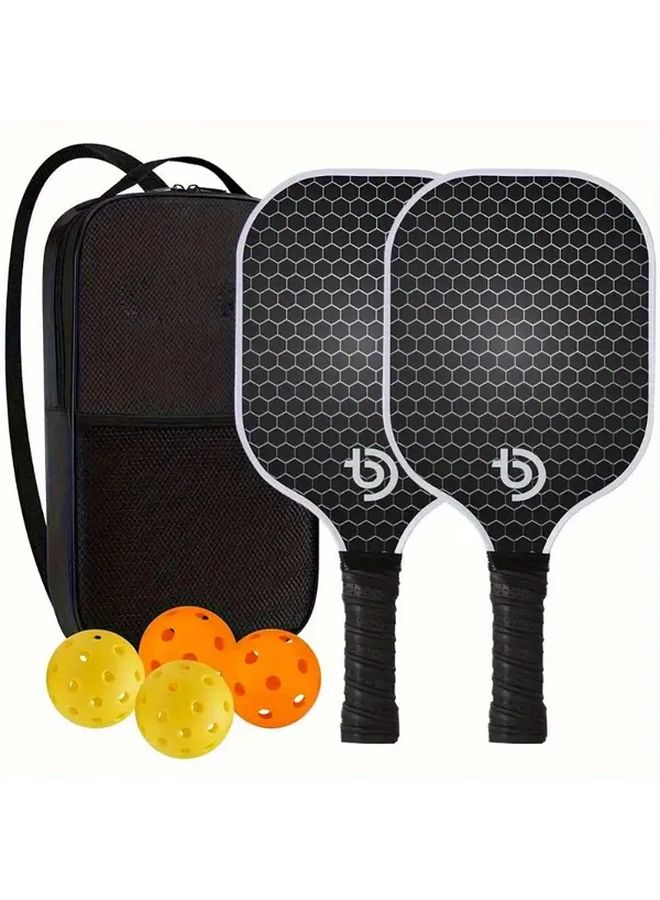 Carbon Fiber Pickleball Paddle Set Black 2 Paddles 4 Balls Carrying Bag Outdoor Sports - Image 2