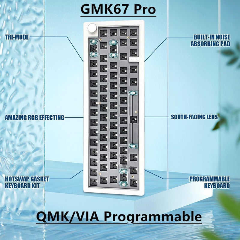 BOYI GMK67Pro Keyboard Barebones Kit,QMK/VIA Programmable BT5.0/2.4G/Type-C Tri-Mode Wireless RGB Gasket Mounted 65% Compact Custom RGB 4000mAh Mechanical Keyboard with Knob DIY Kit(White) - Image 2