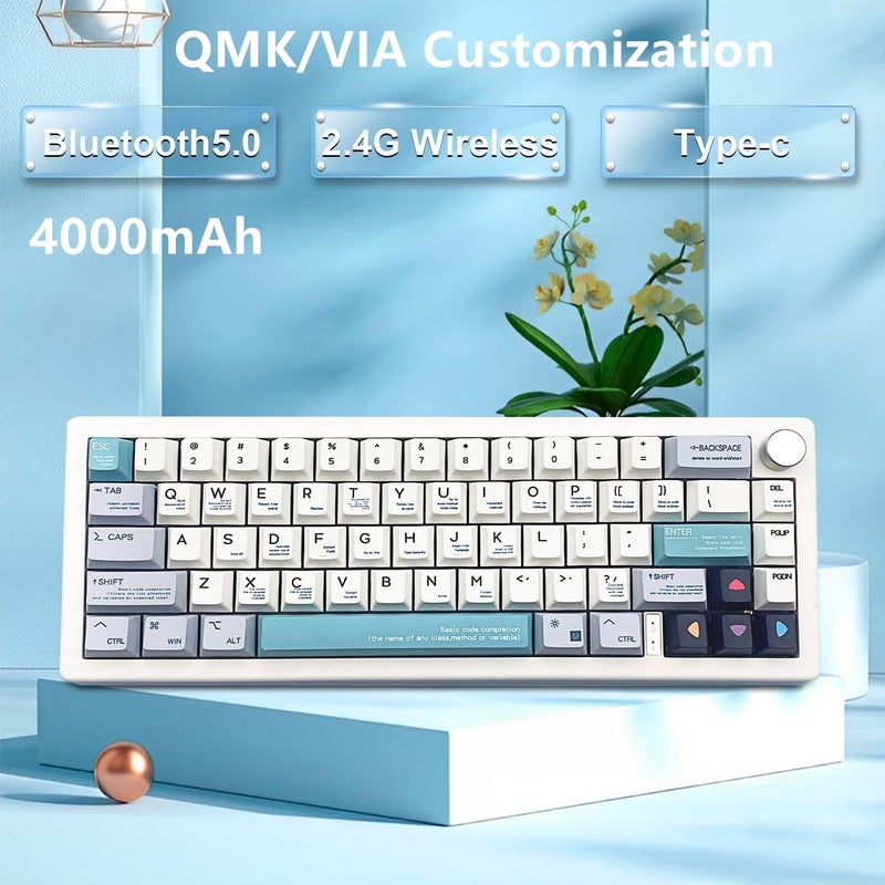 BOYI GMK67Pro Keyboard Barebones Kit,QMK/VIA Programmable BT5.0/2.4G/Type-C Tri-Mode Wireless RGB Gasket Mounted 65% Compact Custom RGB 4000mAh Mechanical Keyboard with Knob DIY Kit(White) - Image 5