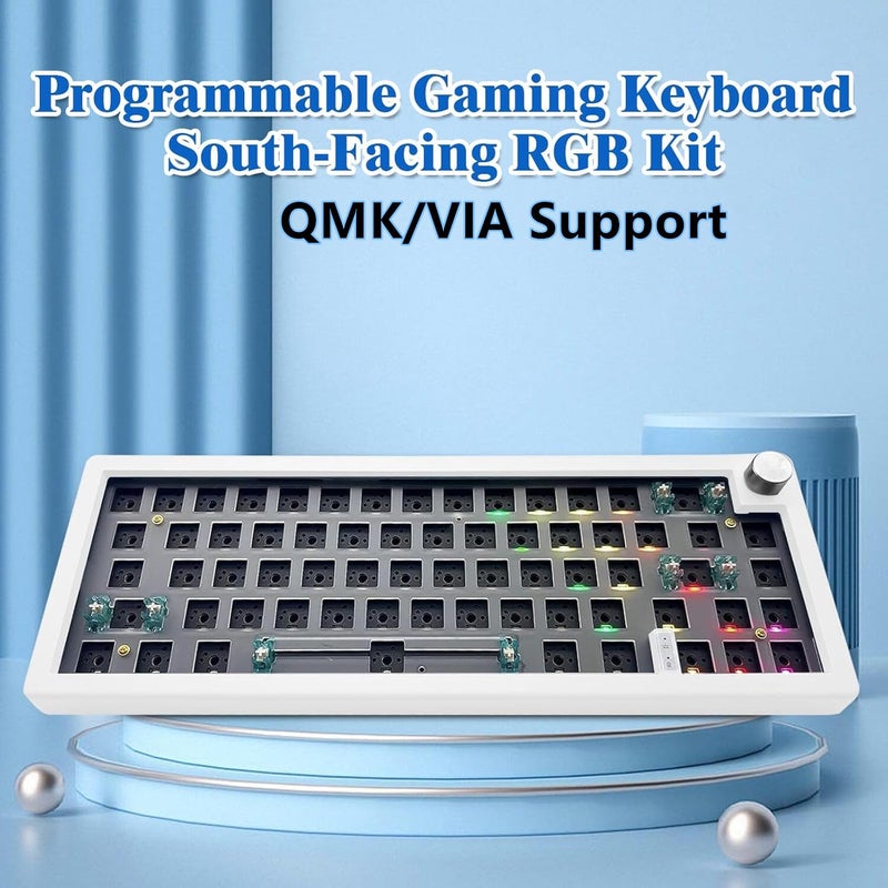 BOYI GMK67Pro Keyboard Barebones Kit,QMK/VIA Programmable BT5.0/2.4G/Type-C Tri-Mode Wireless RGB Gasket Mounted 65% Compact Custom RGB 4000mAh Mechanical Keyboard with Knob DIY Kit(White) - Image 3