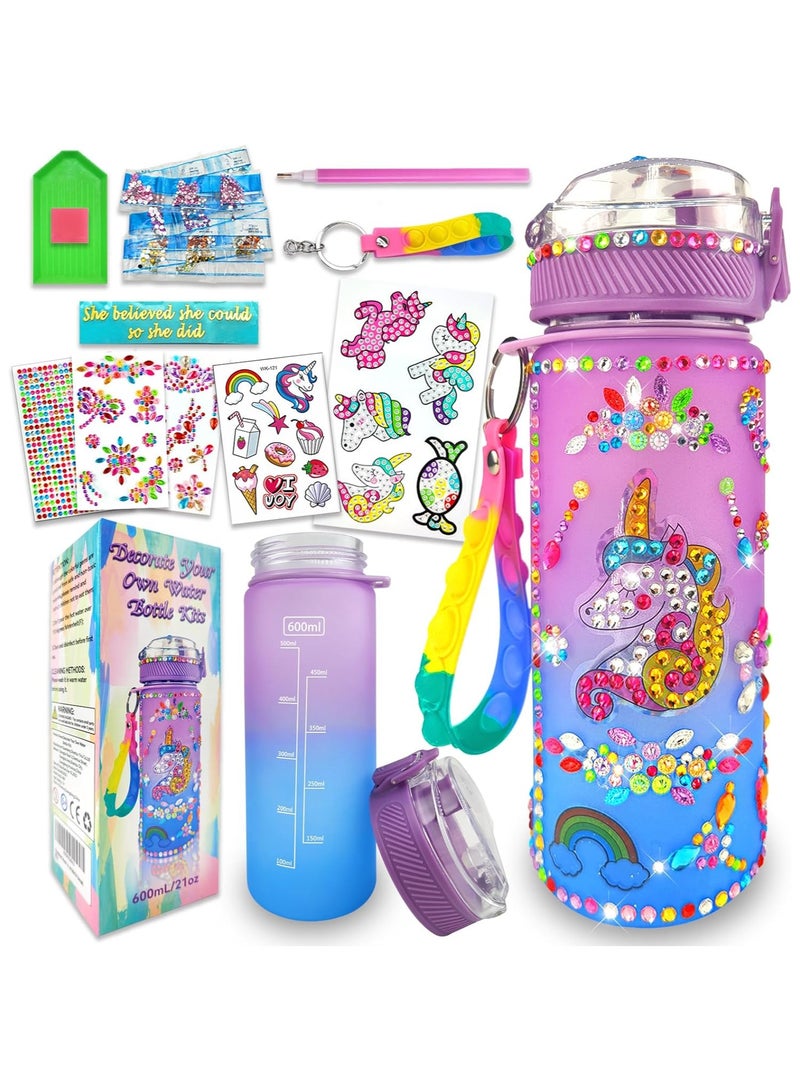 Remy Belle Decorate Your Own Unicorn Water Bottle for kids school Gift Girls Age 4-6-8-10, Gem Diamond Painting Crafts, Fun Arts and Crafts Gifts Toys for Girl Birthday - Image 1