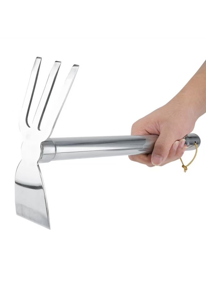 Stainless Steel Garden Tool 2 in 1 Shovel and Fork Silver 39x22cm Multi Use for Turning Soil and Hoeing - Image 4