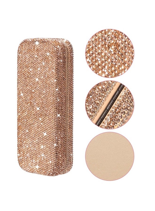 JSCARLIFE Bling Crystal Eyeglasses, Shiny Glasses Case Rhinestone Hard Shell Protective Large Eyeglass Case (Golden) - Image 5