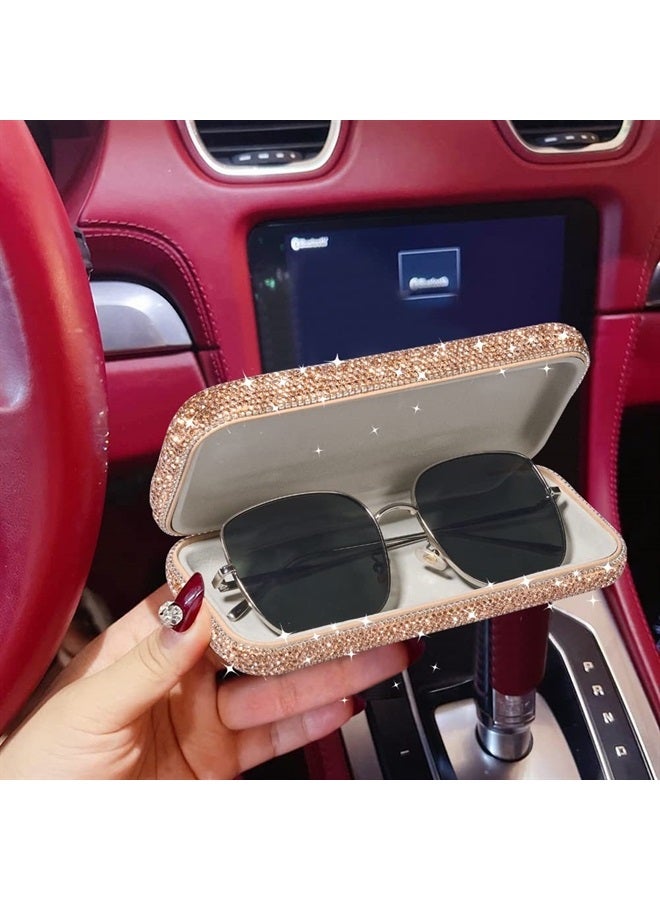 JSCARLIFE Bling Crystal Eyeglasses, Shiny Glasses Case Rhinestone Hard Shell Protective Large Eyeglass Case (Golden) - Image 3