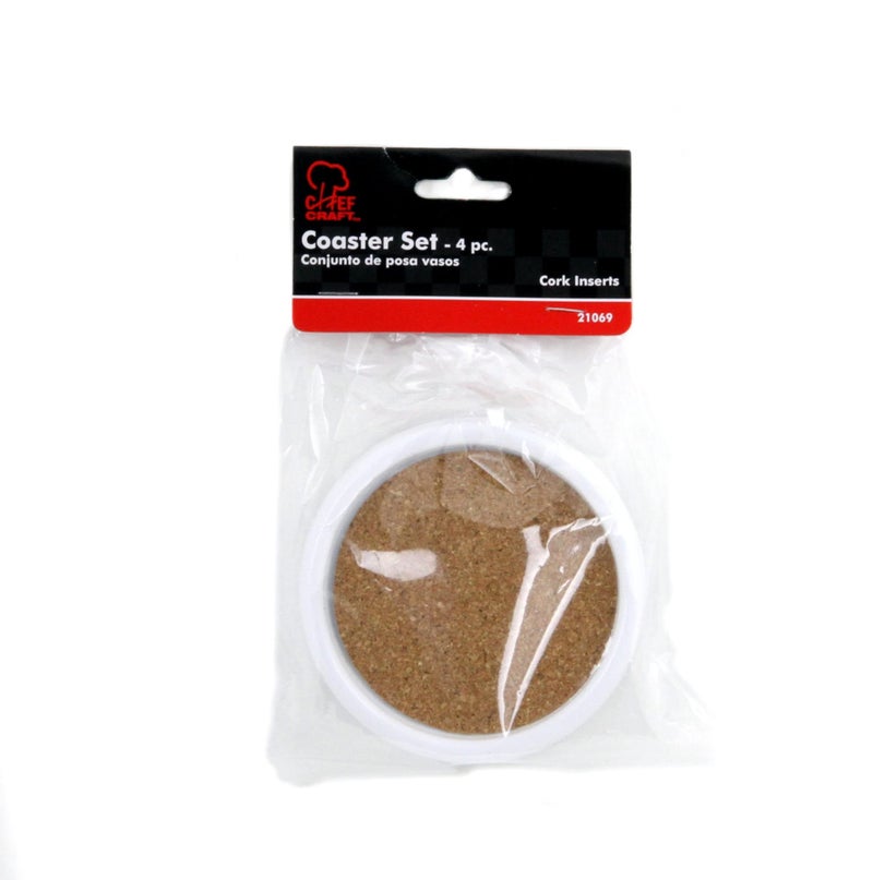 Chef Craft Chef Craft Basic Cork Coasters with Plastic Frame  4 inches in diameter 4 piece set  Color May Vary  - Image 2