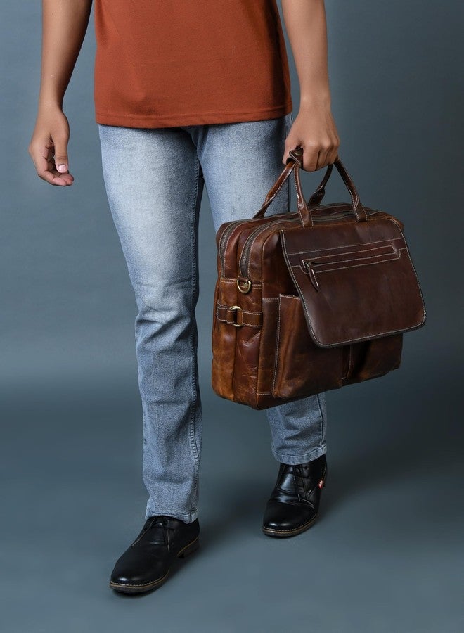 HULSH Messenger Bag For Men, 16 Inch Laptop Bag, Vintage Handmade Laptop Briefcase and Shoulder Bag for Men, Business Leather Satchel Bag for Office, Work, and Travel : - Image 2