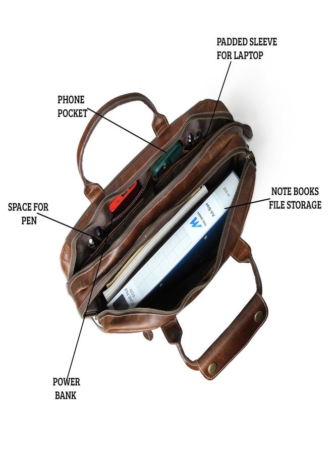 HULSH Messenger Bag For Men, 16 Inch Laptop Bag, Vintage Handmade Laptop Briefcase and Shoulder Bag for Men, Business Leather Satchel Bag for Office, Work, and Travel : - Image 4