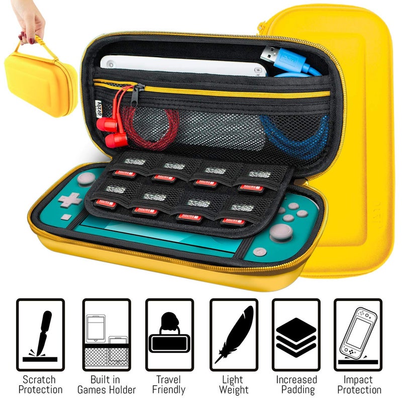 Orzly Switch Lite Accessories Bundle - Case & Screen Protector for Nintendo Switch Lite Console, USB Cable, Games Holder, Comfort Grip Case, Headphones, Thumb-Grip Pack & more ( Gift Pack Yellow) - Image 4