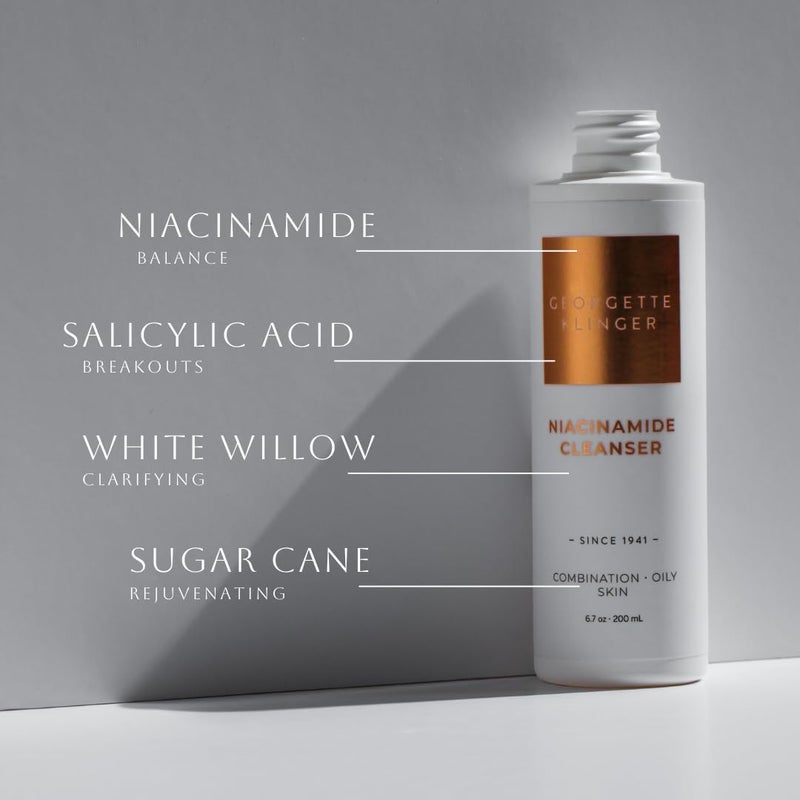 GEORGETTE KLINGER Niacinamide Cleanser â€“ Daily Face Wash for Pores, Breakouts, Acne, Redness, Brightens, Oil Control with Salicylic Acid. Ideal for Normal, Combination, and Oily Skin â€“ 6.7 oz by Georgette Klinger - Image 4