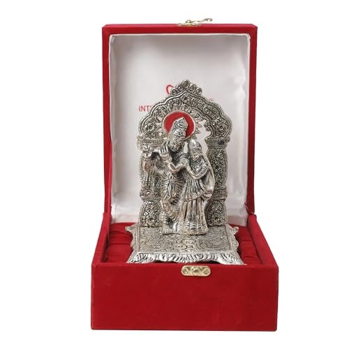 INTERNATIONAL GIFT® Silver Radha Krishna Chowki | Roli Tika Chawal | 2 Piece Rakhi | Happy Raksha Bandhan Printed Box - Image 5