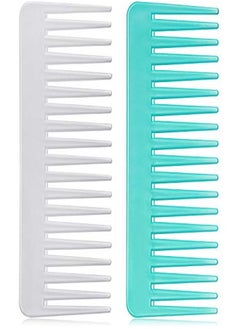 Patelai Large Hair Detangling Comb Wide Tooth Comb For Curly Hair Wet Dry Hair, No Handle Detangler Comb Styling Shampoo Comb (White, Cyan)  - Image 1