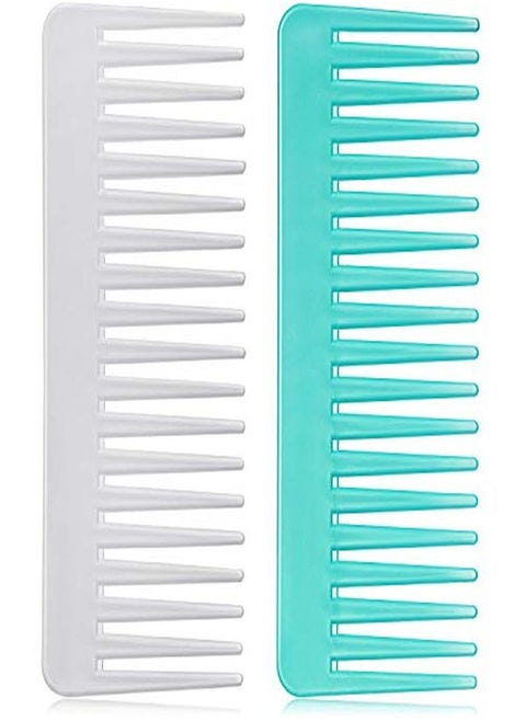 Large Hair Detangling Comb Wide Tooth Comb For Curly Hair Wet Dry Hair, No Handle Detangler Comb Styling Shampoo Comb (White, Cyan)