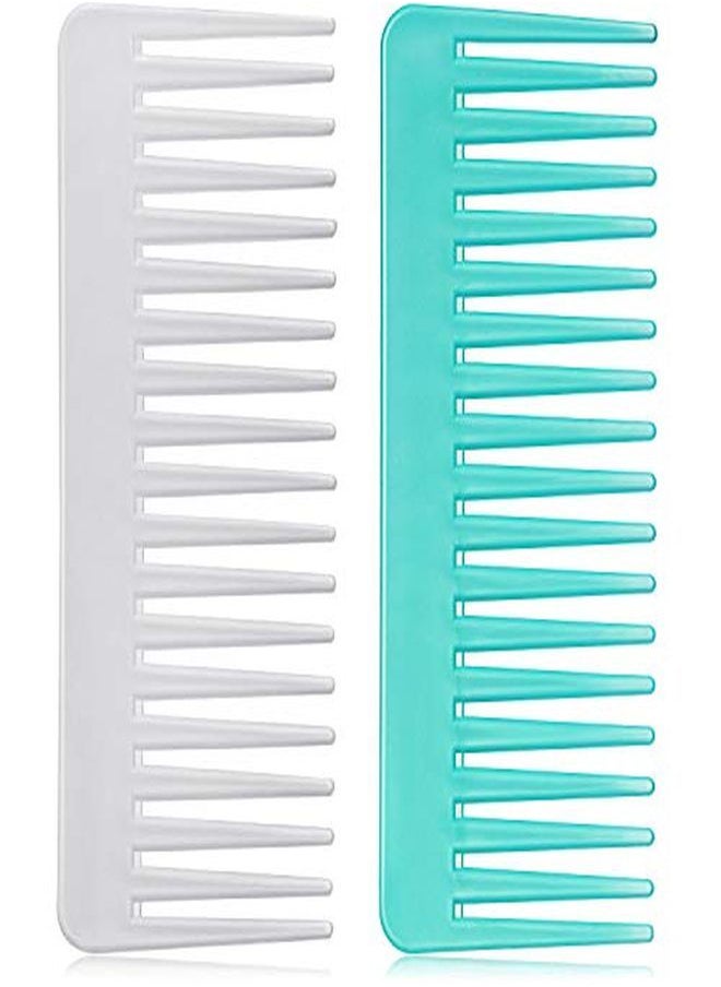 Patelai - Large Hair Detangling Comb Wide Tooth Comb For Curly Hair Wet Dry Hair, No Handle Detangler Comb Styling Shampoo Comb (White, Cyan) - Image 1