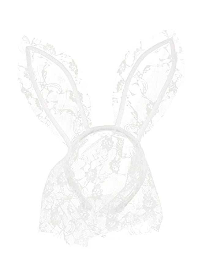 Generic White Rabbit Ear Lace Veil Headband Mask  - Image 1