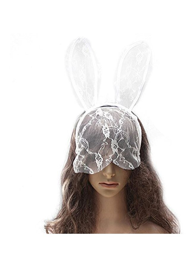 Generic White Rabbit Ear Lace Veil Headband Mask  - Image 2