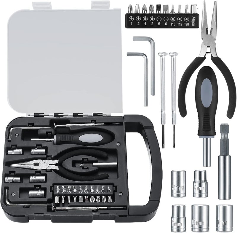 PASHANDOZ Electric Socket Screwdriver Hardware Tool Box Kit 22 Piece Tool Set Hand Tools Set DIY Repair Maintenance Hand Tools Set for Home Garage Household Repairs in One Case with Screwdriver Bits - Image 1