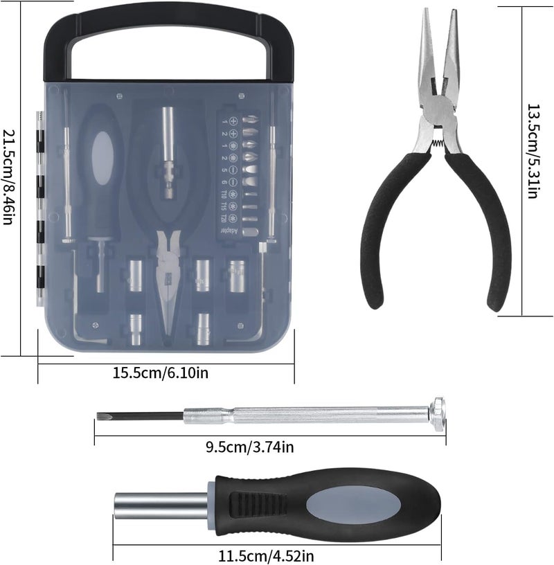 PASHANDOZ Electric Socket Screwdriver Hardware Tool Box Kit 22 Piece Tool Set Hand Tools Set DIY Repair Maintenance Hand Tools Set for Home Garage Household Repairs in One Case with Screwdriver Bits - Image 2