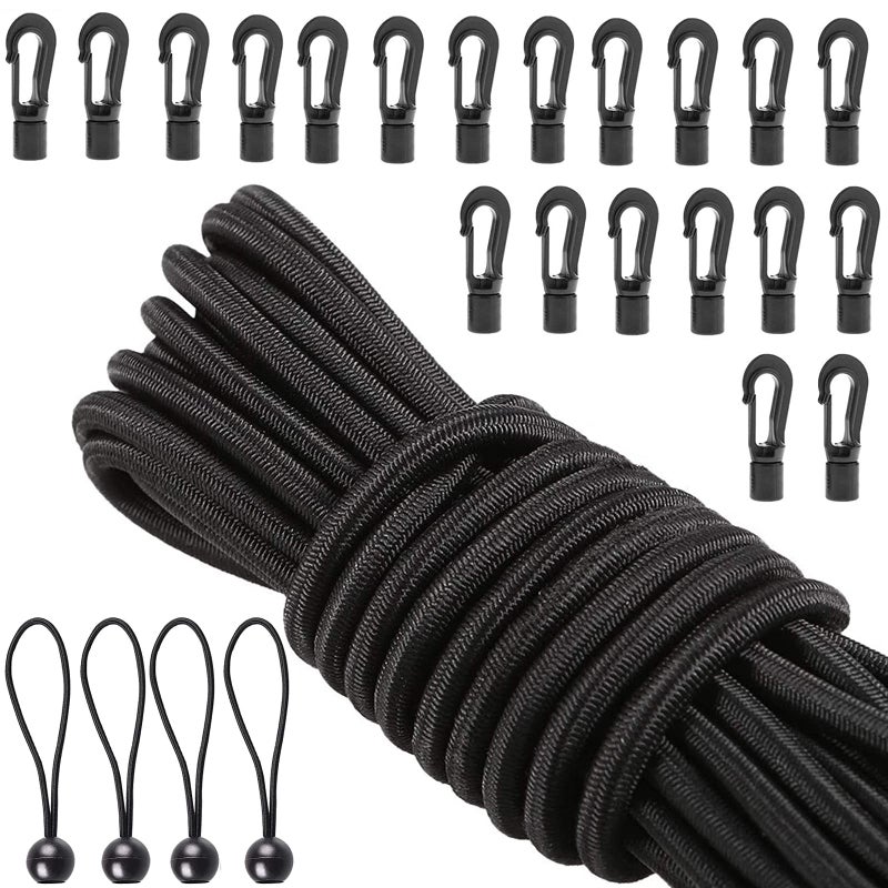 HLOGREE 14 x 52 ft Bungee Shock Cord Elastic Kayak Stretch String Rope with Bungee Hooks 4pcs Tie Down Trailer Strap for Kayaks Boat Camping Accessories Outdoor