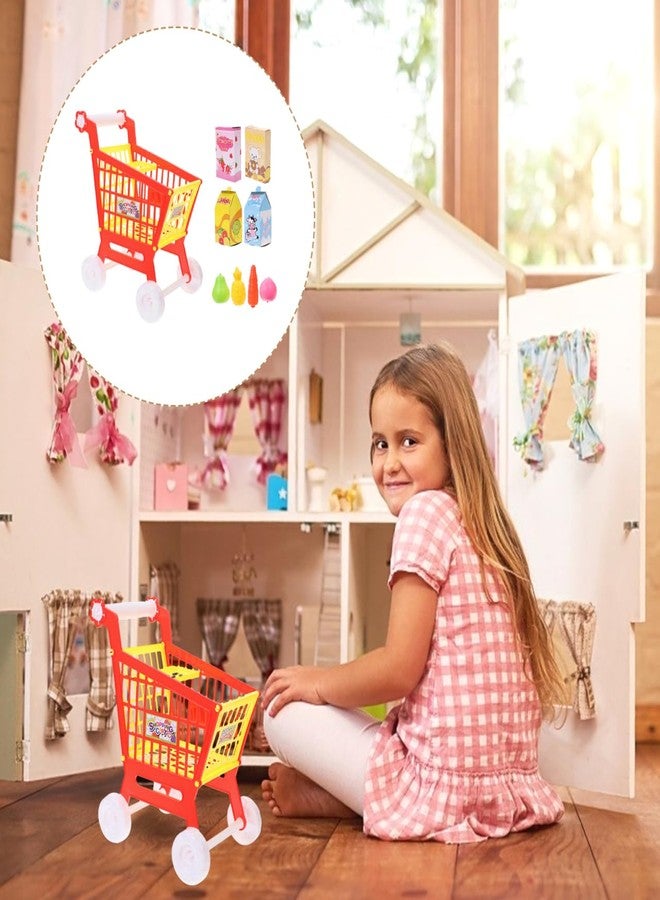 Alasum Kids Early Education Play Cart Toy Set - Mini Fun Grocery Shopping Cart with Fake Fruits and Vegetables for Toddlers (Red) - Image 2
