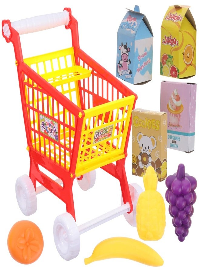 Alasum Kids Early Education Play Cart Toy Set - Mini Fun Grocery Shopping Cart with Fake Fruits and Vegetables for Toddlers (Red) - Image 1