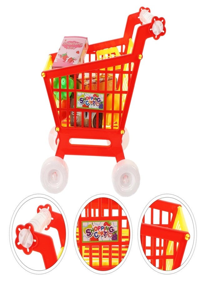 Alasum Kids Early Education Play Cart Toy Set - Mini Fun Grocery Shopping Cart with Fake Fruits and Vegetables for Toddlers (Red) - Image 3