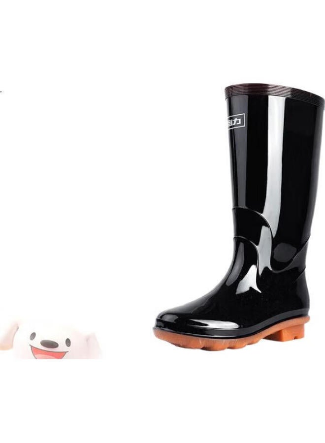 Warrior Women's Mid-calf Rain Boots Adult Rubber Shoe Covers Waterproof Shoes Water Boots Hxls13 Black High Tube 36 - Image 3