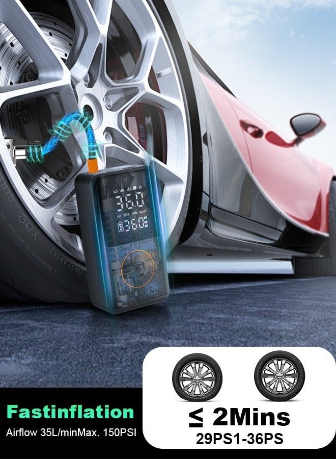 Tire Inflator Portable Air Compressor Cordless Bike Pump with Digital Dual Values Display, 150 PSI Car Tires Pump with LED Lights Air Pump for Cars, Motorcycles, Bikes, Balls - Image 2