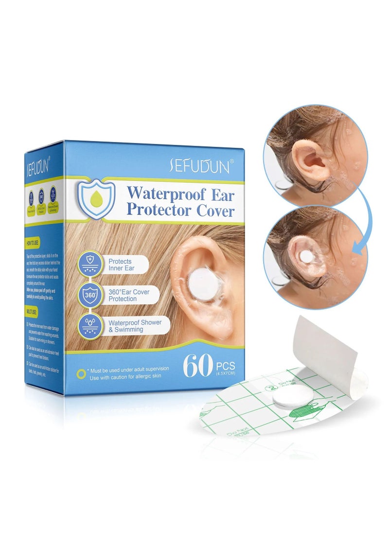 Sefudun 60 Pieces Ear Covers for Shower Waterproof Ear Protector Cover Silicone Ear Patch Shower Ear Stickers Soft Hypoallergenic Security Suitable for All Skin Types  - Image 1