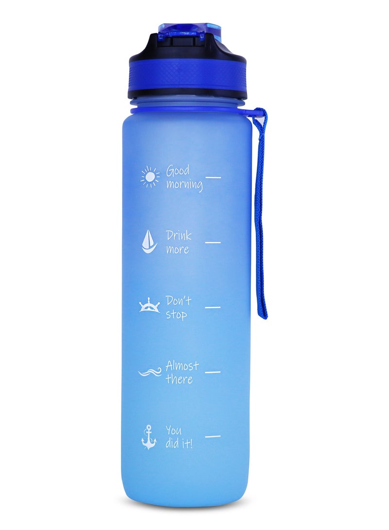Anemoss Water Bottle 1000ml, BPA Free Tritan Material, Motivational Time Stamps, Marine Themed Anchor Pattern Bottle, Leakproof Design, Water Bottle for Gym Office School - Image 2