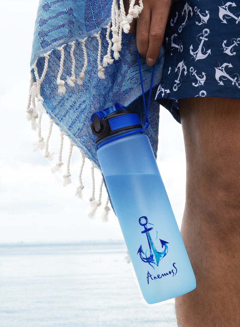 Anemoss Water Bottle 1000ml, BPA Free Tritan Material, Motivational Time Stamps, Marine Themed Anchor Pattern Bottle, Leakproof Design, Water Bottle for Gym Office School - Image 3