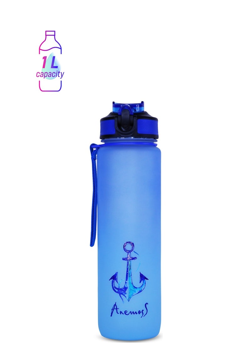 Anemoss Water Bottle 1000ml, BPA Free Tritan Material, Motivational Time Stamps, Marine Themed Anchor Pattern Bottle, Leakproof Design, Water Bottle for Gym Office School - Image 1