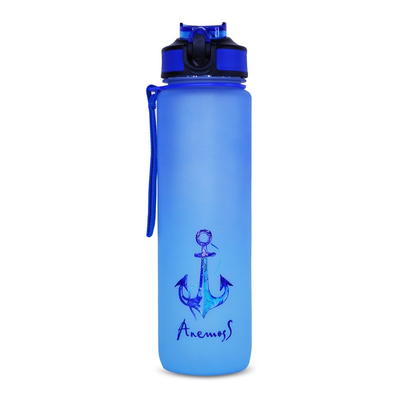 Anemoss Water Bottle 1000ml, BPA Free Tritan Material, Motivational Time Stamps, Marine Themed Anchor Pattern Bottle, Leakproof Design, Water Bottle for Gym Office School - Image 1