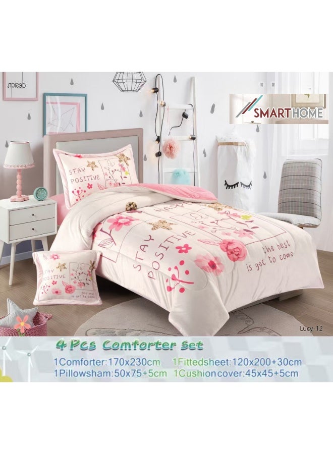 سمارت هوم مفرش سرير أطفال شتوي فخم 4 قطع وجهين مخمل وفرو ناعم بتصميم عصري ومريح – طقم مفارش سرير دافئ  مناسب لغرف الأولاد والبنات – مفرش شتوي فخم للمنزل أو الهدايا – المقاس 170×230 سم ( المفرش بحشوة ) - Image 3