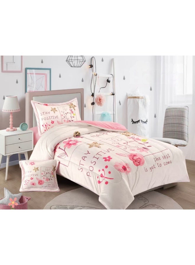 سمارت هوم مفرش سرير أطفال شتوي فخم 4 قطع وجهين مخمل وفرو ناعم بتصميم عصري ومريح – طقم مفارش سرير دافئ  مناسب لغرف الأولاد والبنات – مفرش شتوي فخم للمنزل أو الهدايا – المقاس 170×230 سم ( المفرش بحشوة ) - Image 1