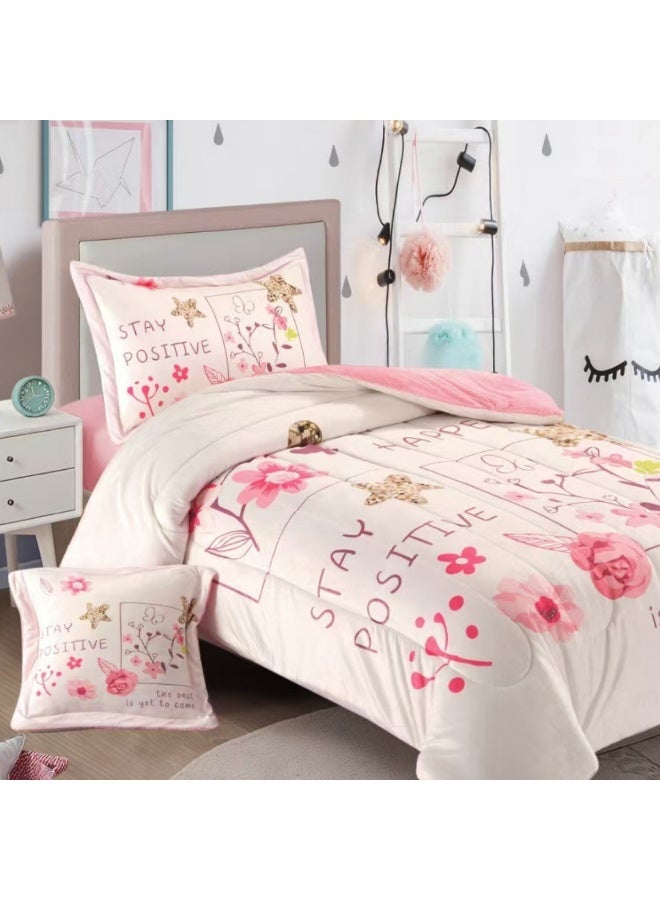 سمارت هوم مفرش سرير أطفال شتوي فخم 4 قطع وجهين مخمل وفرو ناعم بتصميم عصري ومريح – طقم مفارش سرير دافئ  مناسب لغرف الأولاد والبنات – مفرش شتوي فخم للمنزل أو الهدايا – المقاس 170×230 سم ( المفرش بحشوة ) - Image 2