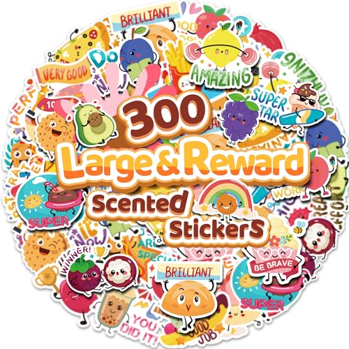 HORIECHALY 300PCS Large Scratch and Sniff Scented Stickers for Kids, Incentive Smelly Summer Sticker, Motivational for Kids, Bigger Reward Stickers for Student Classroom Must Haves School Supplies - Image 1