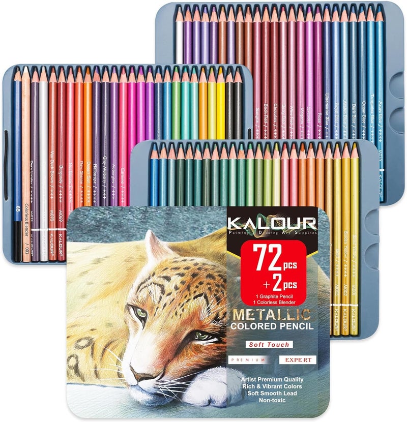 Kalour Artist Metallic Colour Pencil Set of 72 Shades, 3.3mm lead | Wax-based, Ergonommic, Break Resistant, Easy Blending, Non-toxic Colors, Ideal for Drawing,Sketching,Shading, fine Art and Craft - Image 1
